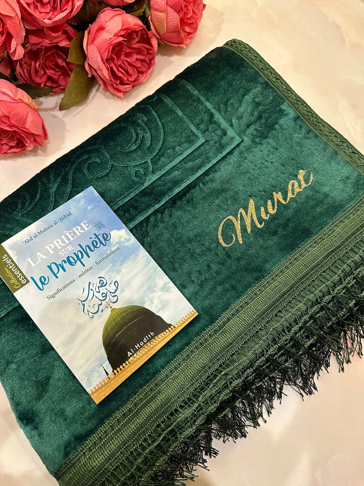 TAPIS DE PRIÈRE VERT + LIVRE