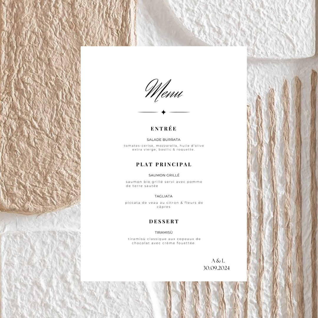 CARTE MENU DE MARIAGE