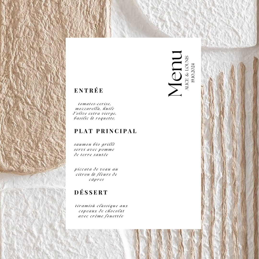 CARTE MENU DE MARIAGE