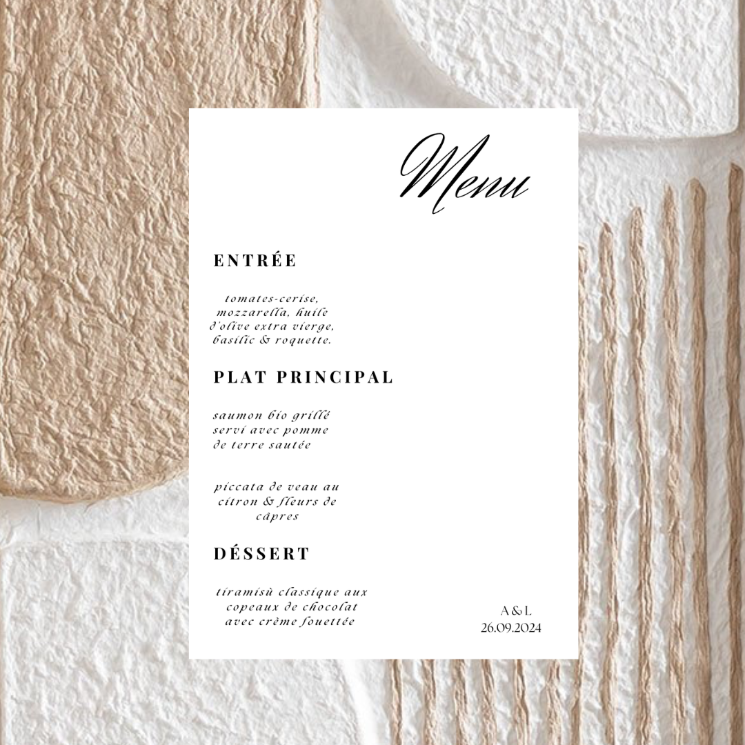 CARTE MENU DE MARIAGE