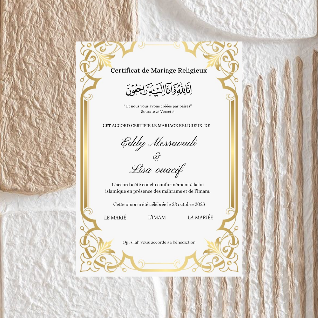 CERTIFICAT DE MARIAGE RELIGIEUX
