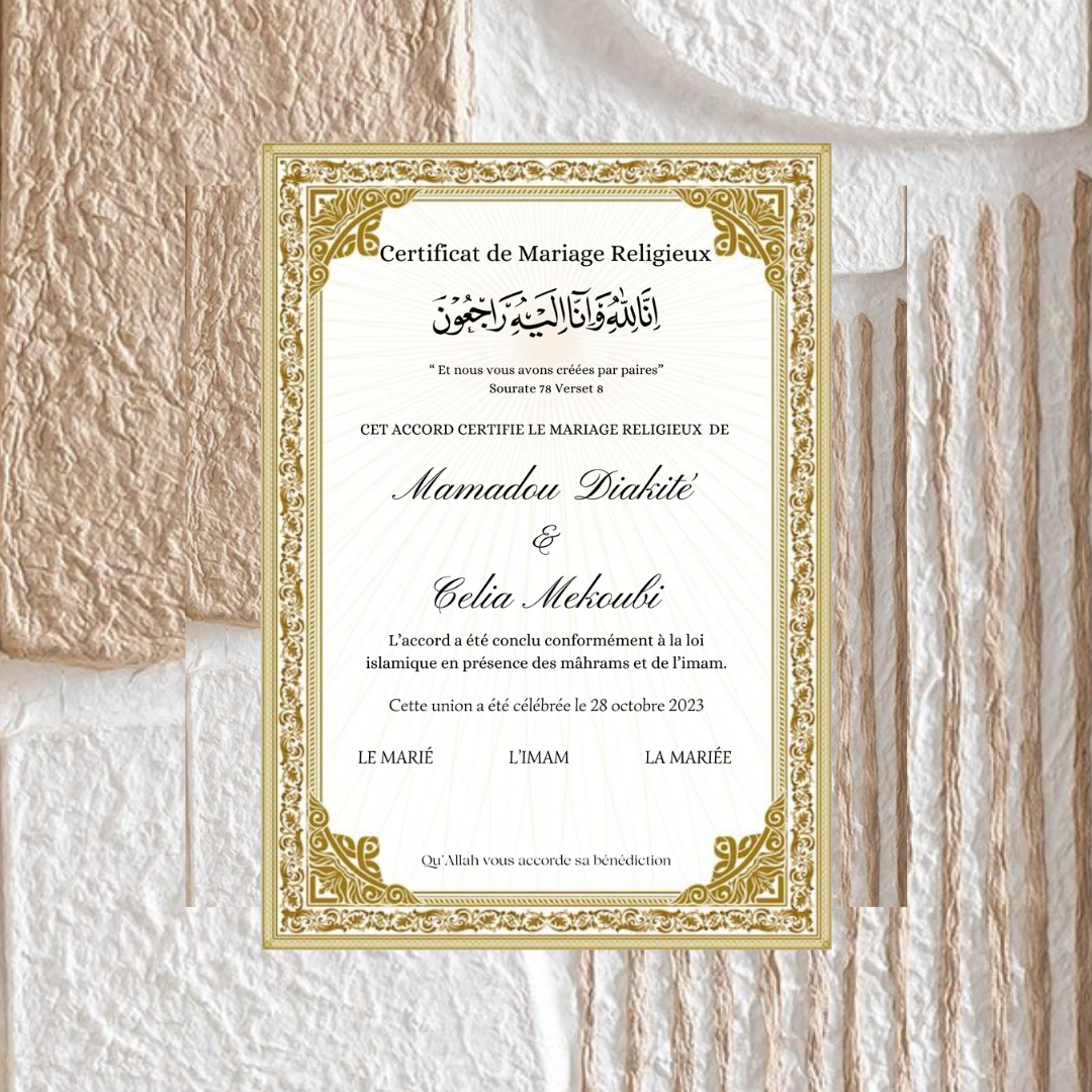 CERTIFICAT DE MARIAGE RELIGIEUX